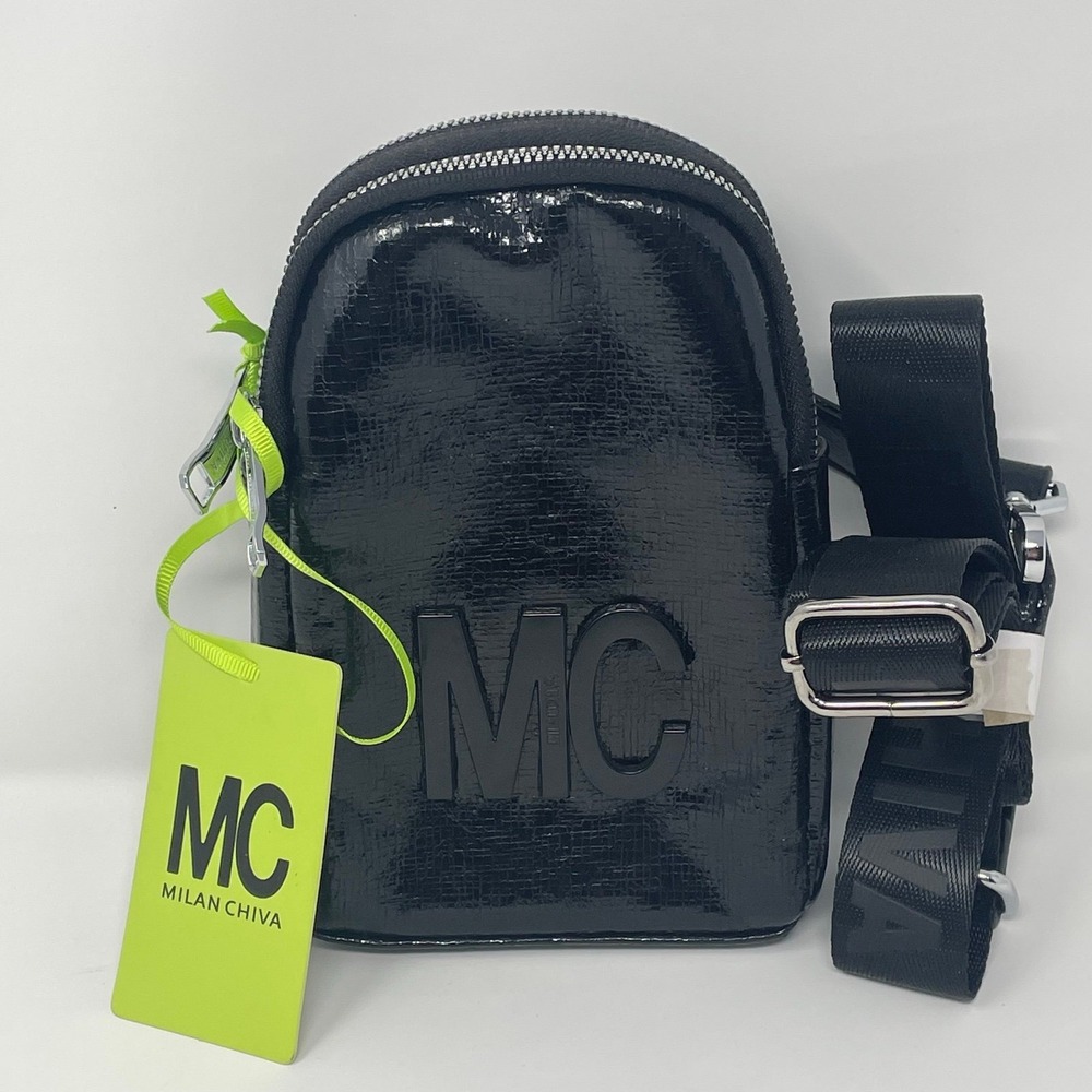 Milan Chiva Crossbody Phone Bag NWT‎ Black Textured Small Shoulder Purse